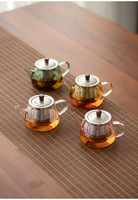 Théière en verre borosilicate soufflé à la main, transparente et colorée, 230 ml (8 oz), compatible avec les plaques de cuisson, avec infuseur en acier inoxydable