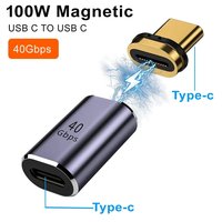 Adaptateur d'extension magnétique USB4 40 Gbps 100 W PD USB-C Femelle vers USB-C Mâle, Vidéo 8K, 24 broches, plaqué or, angle droit en U, OTG