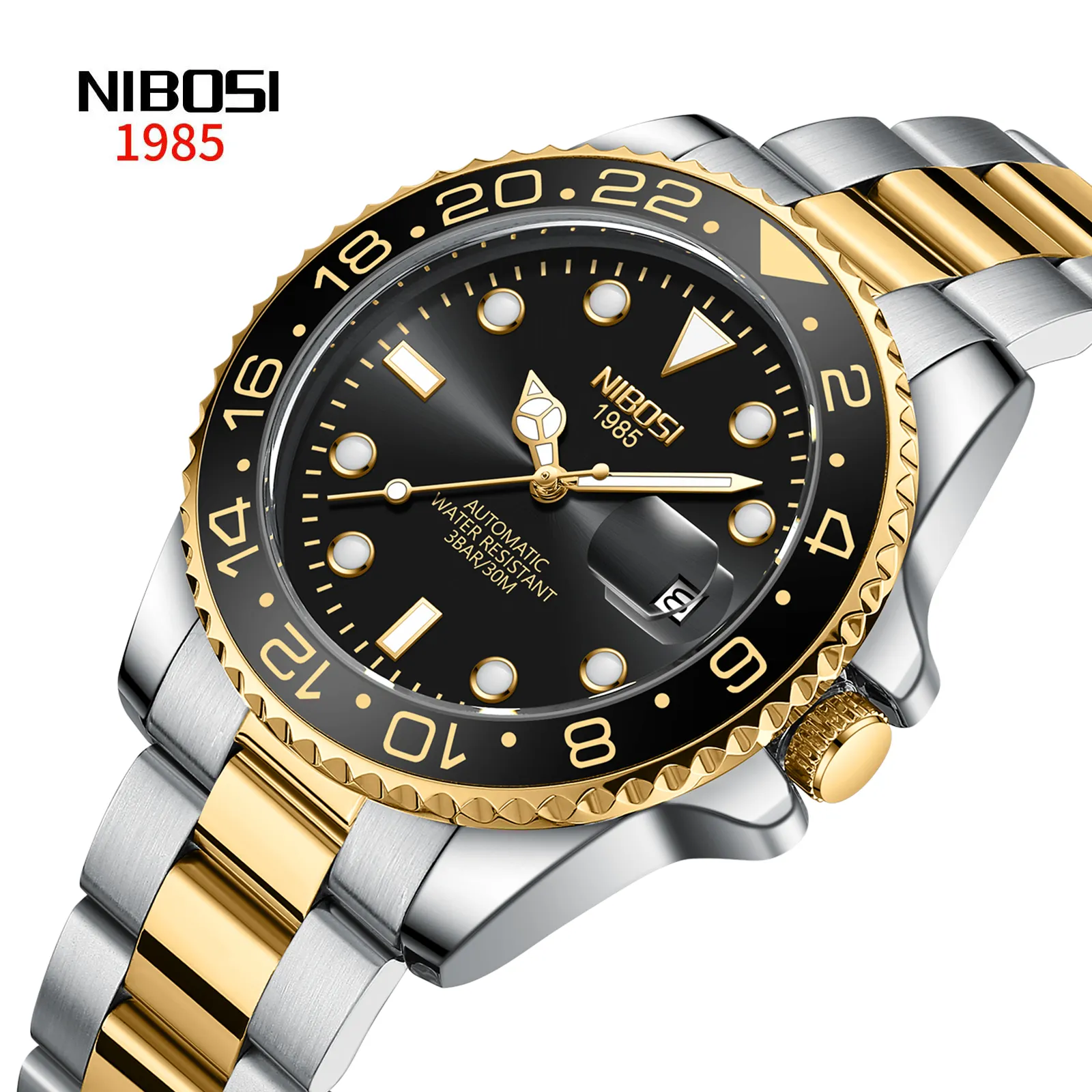 NIBOSI 2597 Customize Logo Low MOQ Men Wristwatch Classic Design Stainless Steel Band Automatic Mechanical Watches