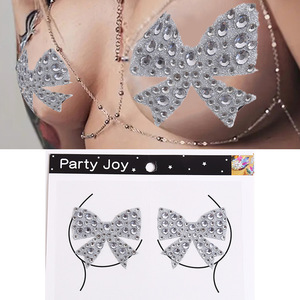 Bow Shape Sparkle and Shine Sensual Adhesivo Nipple Covers Sexy Nipple Pasties Dance para <span class=keywords><strong>mujeres</strong></span> - Product Image 3