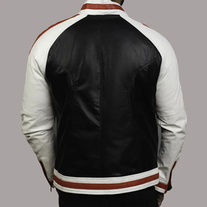 Chaqueta estilo bomber clásica roja a rayas Zack – Prenda exterior de moda para hombre en cuero genuino - Product Image 4