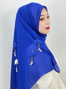 Bufandas de moda de estilo Hada para mujeres del sudeste asiático Malasia 3D flor perla borla gasa Hijab mujeres musulmanas Hijabs - Product Image 6