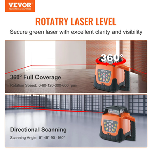Niveau laser VEVOR, 1650 pieds, laser croisé rouge à auto-nivellement à 360 degrés, 5 vitesses de rotation et 4 angles de balayage réglables - Product Image 3