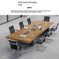 Ensemble de table de conférence longue, design minimaliste moderne de style panneau, en bambou, avec boîte de jonction de câbles ignifuge pour conférence