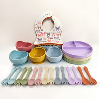 Fournitures de pépinière personnalisé bébé Silicone bavoir assiette bol cuillère fourchette sans BPA PVC gratuit étanche en gros enfants vaisselle