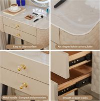 En gros, Table de maquillage moderne et durable en bois beige avec miroir et éclairage, 2 tiroirs, 3 modes d'éclairage, coussinée