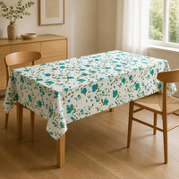 Nappe Rectangulaire Blanche Teal Florale en PEVA Moderne Personnalisable Écologique Imperméable et Anti-Huile 54x108 Pouces pour Mariage