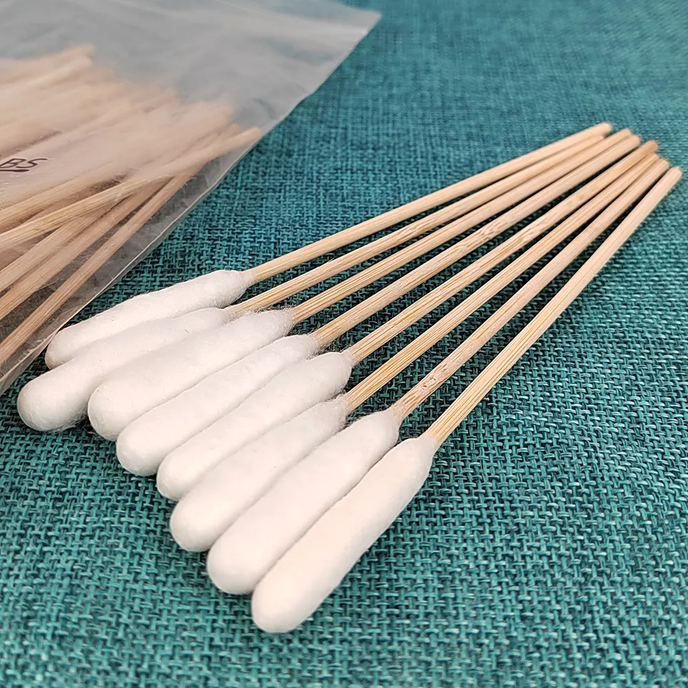 Disposable High Quality Bamboo Six Q Tips 6 Inch Long Applicator Pet Use Dogs Ear Cleaning Large Cylindrical Wooden Cotton Swabs