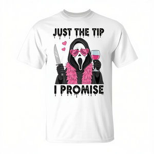 Camiseta Just The Tip I Promise Horror para adultos, unisex, blanca, 100% algodón - Product Image 2