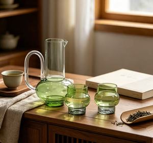 Théière en verre vert en gros, pichet à eau en verre résistant à <span class=keywords><strong>la</strong></span> chaleur avec ensemble de tasses à thé pour le service du thé à <span class=keywords><strong>la</strong></span> maison, carafe en verre domestique - Product Image 2
