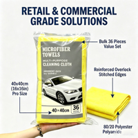 Chiffon de nettoyage multi-usages en microfibre tricotée warp 350 g/m², lot de 36 pièces, 40x40 cm, serviette de lavage de voiture à séchage rapide en microfibre