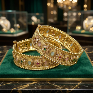 Exportador de Joyería Artificial de Moda en India, Brazaletes Antiguos Abribles con Baño de Oro, Juego de 2 Piezas, Aleación de Cobre, Sin Níquel ni Plomo para Mujer - Product Image 3