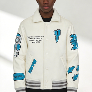 Blouson Bomber Homme en Cuir et Mélange de Laine Épaisse avec Manches en Cuir et Patch Chenille – Idéal Hiver - Product Image 1