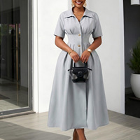 Robe longue maxi élégante et décontractée D639 pour femme, à manches courtes, col rabattu, coupe ajustée, style A-line, idéale pour le bureau