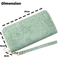 Dompet Kulit PU Model Panjang Minibook 2026, Bunga Timbul Custom, Rantai, Poliester, Multifungsi Wanita, Bisnis Pria Sederhana