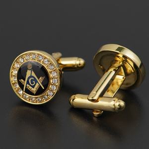 Boutons de manchette personnalisés en métal pour homme, avec zircon cubique et initiale G, style maçonnique, dernière mode, OEM ODM - Product Image 1