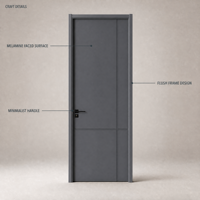 Porta Interna Liscia in Melamina Grigio Antracite con Linee Scanalate Asimmetriche Verticali e Orizzontali, Maniglia Nera Opaca
