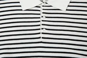 2024 yeni tasarım yaz yüksek kaliteli şerit jakarlı örgü erkek Polo T shirt rahat çevirmek aşağı yaka özel Logo Polo T shirt