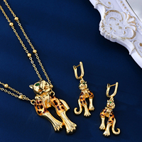 Collier 18k tête de léopard en laiton pour femmes, boucles d'oreilles, bracelet et collection de bagues, accessoires de bijoux bague de queue taille réglable
