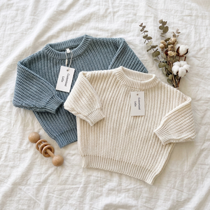 Maglione in maglia grossa personalizzato OEM per neonati e bambini, pullover oversize in maglia grossa per neonati, maglieria a tinta unita per bambini piccoli - Product Image 1