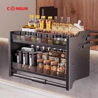 Acessórios de Armazenamento para Cozinha: Cesto Elevatório Moderno de Metal e Ferro com Prateleiras Ajustáveis e Deslizantes para Armários