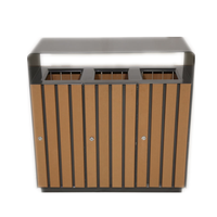 Poubelle de recyclage en bois à 3 compartiments pour extérieur, mobilier urbain commercial, bac à déchets public pour parc