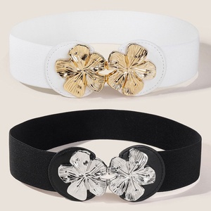 Moda Primavera Cintura Cubierta Señoras Flor de melocotón Flor Metal Señora Cinturón Mujeres Cinturones elásticos delgados Rafia Cinturón de paja - Product Image 2