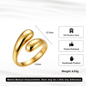 304 Stainless Steel Gold Zircon Bezel Setting Chunky Wrap <b>Ring</b> Womens Minimalist Polished Bypass Teardrop <b>Statement</b> Jewelry - Product Image 4