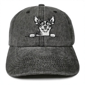 Gorras de Béisbol de Algodón Lavado al por Mayor, Nuevas, de 6 Paneles, con Diseño de Perro Chihuahua Bordado en 3D, Estilo Vintage, Comunes - Product Image 2