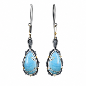Orecchini Pendenti Vintage in Stile Goccia di Vetro Turchese Blu per Donne - Product Image 1