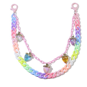 Chaîne de taille double couche en acrylique avec pendentif fraise coloré, chaîne de corps tendance hip-hop pour usage quotidien - Product Image 5