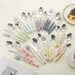 Luxury Pearl Ceramic Handle Sweet Design Stainless Steel lovely home goods cutlery Set