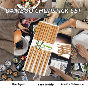 10 Pairs Bamboo <b>Chopsticks</b> <b>Reusable</b> Eco-Friendly Natural Smooth Surface Minimalist Design - Product Image 2