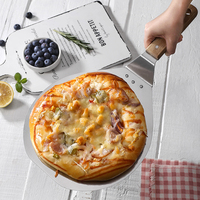 Spatula Pizza besar bentuk bulat baja tahan karat dengan pegangan kayu baki Server untuk memanggang alat roti Pizza buatan rumah