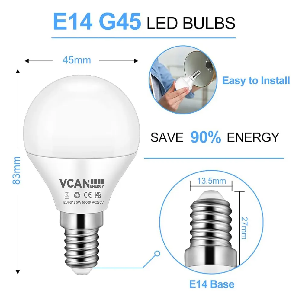 E14 나사 전구 40W 동등한 5W LED E14 전구 따뜻한 흰색 3000K 450LM 대형 에디슨 나사 전구 비 조도 가능