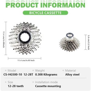Casete de Bicicleta Premium de 10 Velocidades CS-HG500-10, Piñones para Bicicleta de Montaña, para Bicicleta Plegable de Desplazamiento Diario, Desviador de Bicicleta - Product Image 5