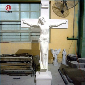 Escultura de mármol blanco tallada a mano de piedra natural religiosa para exteriores Calvario de Jesús crucificado en cruz - Product Image 6