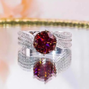 Moissanite <b>Ring</b> 3 Carat Round <b>Garnet</b> Red Pave Setting Engagement Women's Jewelry - Product Image 2