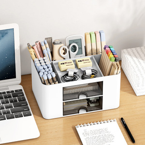 Office Organizer Rectangle Solid Color Covered With Compartments Desktop Storage Box For Home Office Student Use - Product Image 3