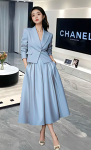 ชุดสูทลำลองแขนยาวสำหรับสุภาพสตรี สไตล์หรูหรา ฤดูใบไม้ผลิ 2026 กระโปรงยาว ชุดเซ็ต 2 ชิ้น ชุดเข้าชุดผู้หญิง ดีไซน์เรียบหรู ชุดสองชิ้น - Product Image 2