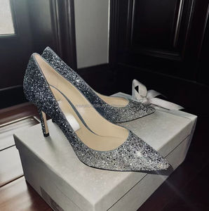 Zapatos de Tacón Alto JimmysChoos con Lentejuelas Brillantes, de Piel Genuina, Punta en Pico, Tacones Finos, Estilo Hada, para Bodas, Banquetes y Compromisos - Product Image 2