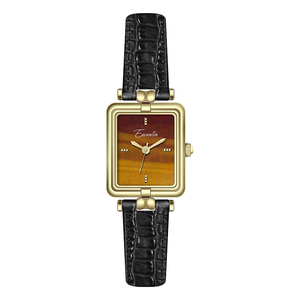 Montre-bracelet à quartz pour femme, style Old Money, vintage, petite montre dorée avec bracelet noir ou marron - Product Image 1