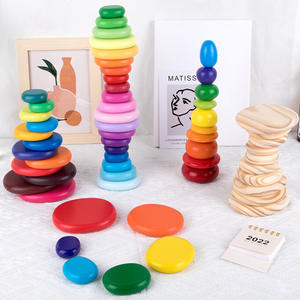 Jouets en bois créatifs pour enfants, jouets Montessori, empileur de pierres arc-en-ciel, blocs arc-en-ciel colorés en bois, jouet éducatif pour enfants - Product Image 2