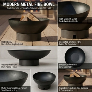 Brasero en acier noir sur mesure, rustique, pour patio extérieur, jardin, foyer à bois, chauffage de camping - Product Image 2
