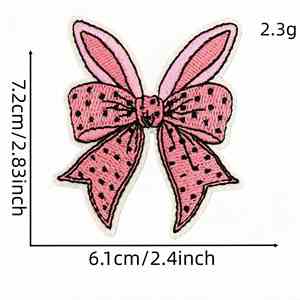 Patch thermocollant brodé motif lapin de Pâques mignon avec nœud pour accessoires vestimentaires décoratifs de fêtes - Product Image 4