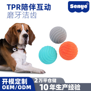 Pelota de juguete para mascotas para masticar, limpiar los dientes, higiene dental, pelota sólida con patrones multicoloridos de TPR para perros. - Product Image 5