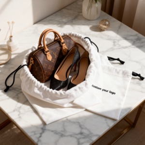 Sac de rangement pour chaussures en coton réutilisable et écologique, avec logo personnalisé imprimé, en coton biologique naturel, avec cordon de serrage, pochette cadeau en coton mousseline - Product Image 6