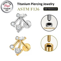 Bijou de corps Freya en titane de qualité implant ASTM F136, clou à pression sans filetage à dos plat, cerise, pour piercing de cartilage féminin