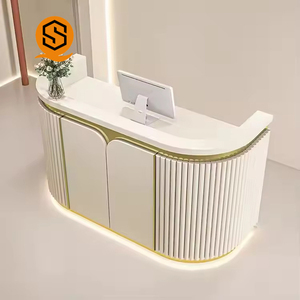 Balcão de Informação em Superfície Sólida Shinestone, Balcão de Recepção em Forma Especial, Balcão de Transmissão Rosa - Product Image 6