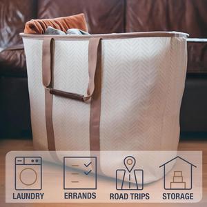 Panier à linge pliable en tissu, lot de 2, 32 L, sac fourre-tout structuré avec poignées - Product Image 3